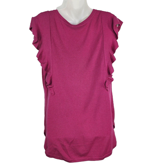 Isaac Mizrahi Live Womens Sweater Flutter M Sleeve Pullover Scoop Neck Knit Pink - Picture 2 of 9